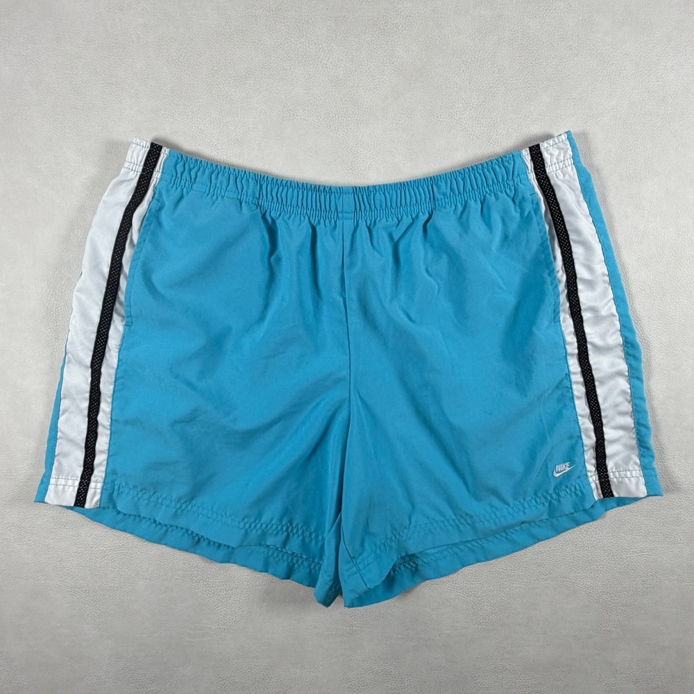 Nike Womens XL Turquoise Blue Side Stripe Athletic Running Shorts Retro Y2K